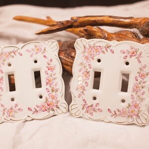 Vintage Pink and Cream Floral Ceramic Wall Decor